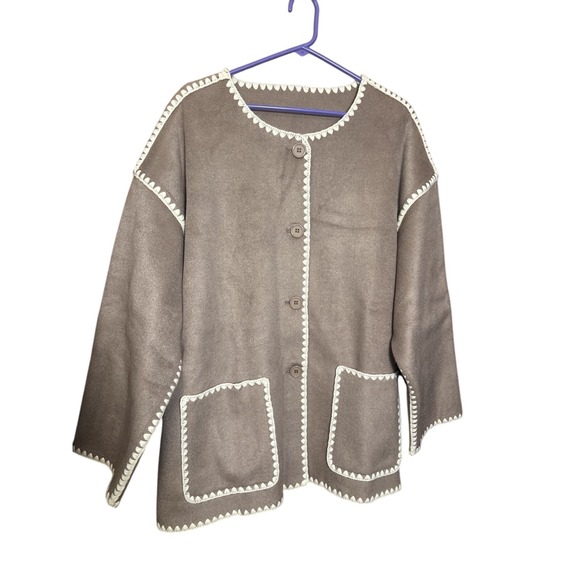 NWT Utcoco Collection Women's‎ XL Fringe Jacket & Scarf Set Brown Boho Coat - Picture 2 of 6